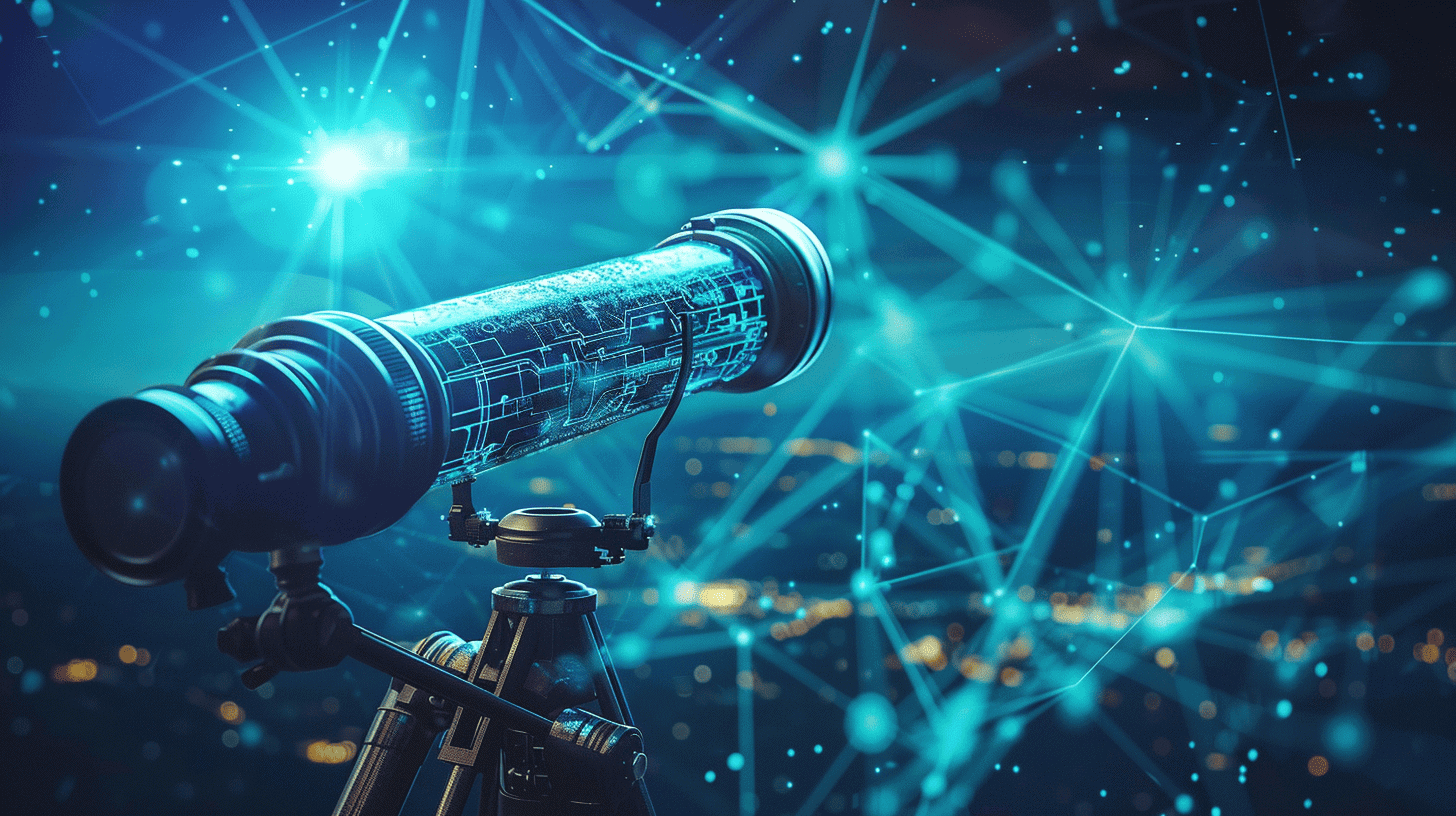 Digital telescope viewing future predictions of dark web marketplace landscape in 2026
