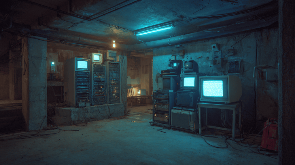 Underground bunker filled with old computer servers